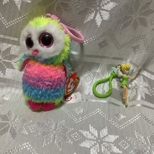 Ty Beanie Boos Owen and Disney Tinker Bell  Bundle Key Clips